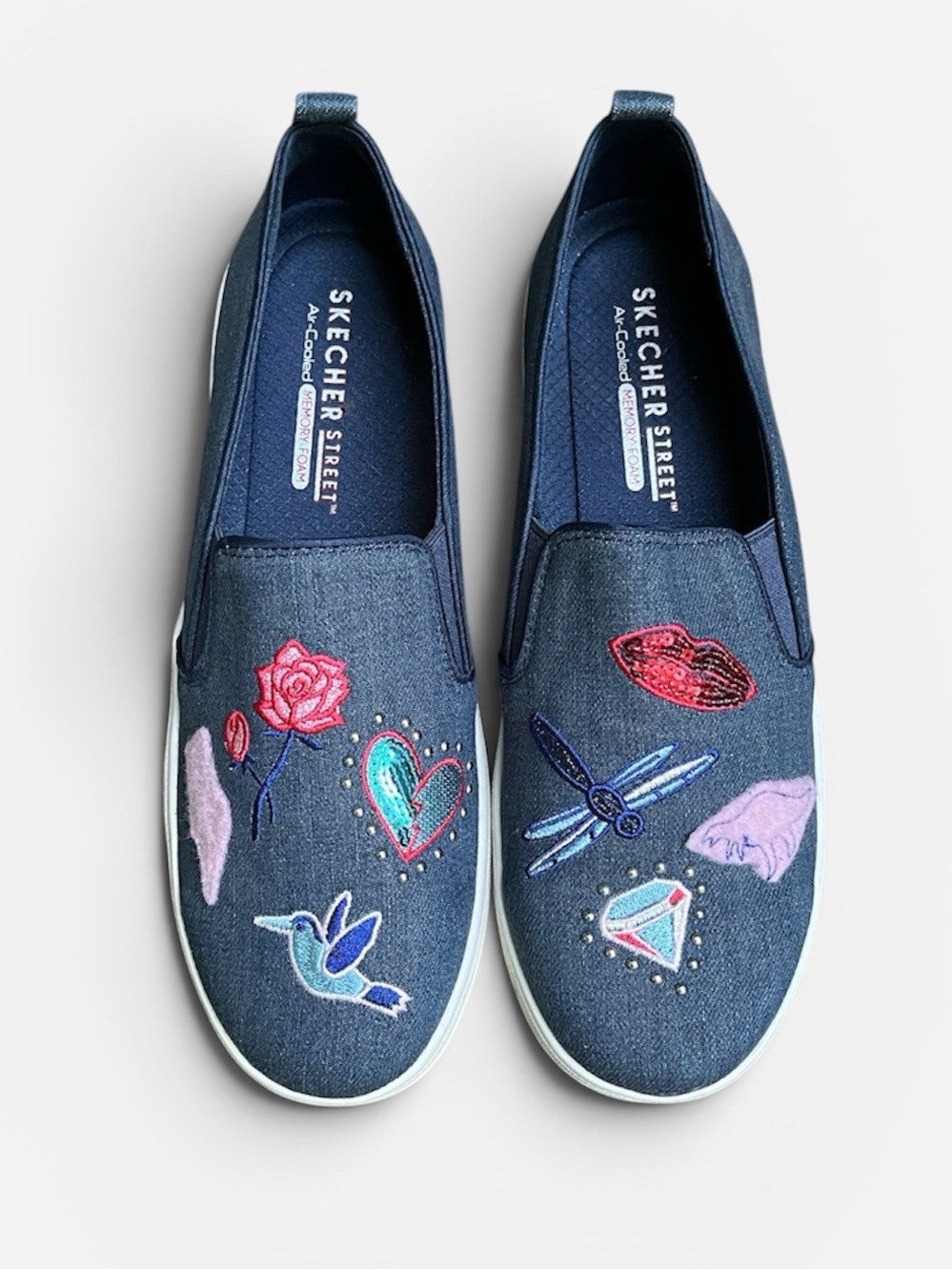 Skechers Street Double Up Denim Dancer Slip-on Sneaker Size 8 LIKE NEW
